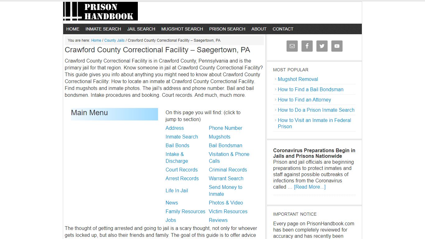 Crawford County Correctional Facility – Saegertown, PA - Prison Handbook